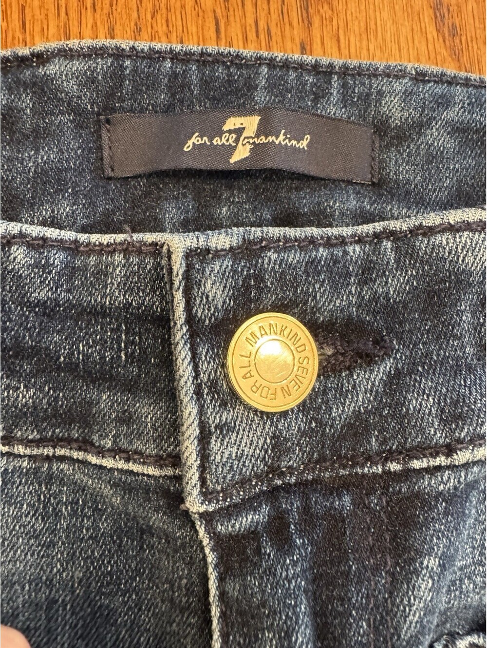 7 For All Mankind Women's Braided High Rise Flare Blue Denim Stretch Jeans Sz 28 - Picture 3 of 8